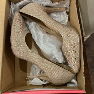 Charlotte Russe Gold Heels with Rhinestone Embellishments
